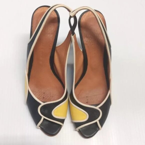 Chie Mihara BLACK & YELLOW Leather peep-toe Slingback Heeled Sandals 36.5 - Picture 1 of 5